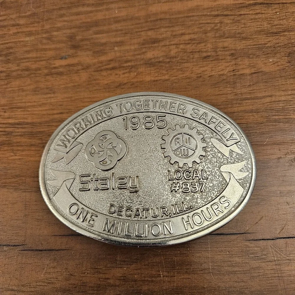 Vintage‎ 1985 Staley Grain Company Belt Buckle Decatur IL Safety 1 Million Hours